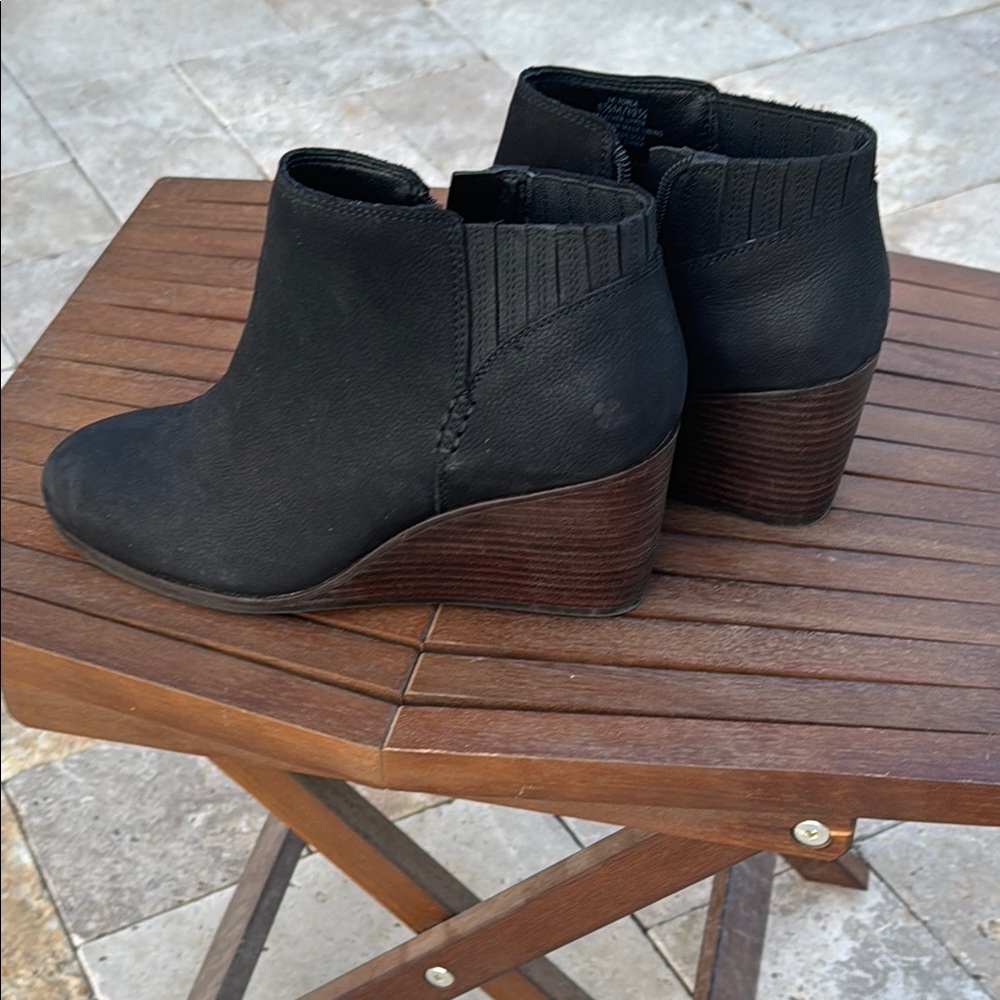 Lucky Brand Black Suede Ankle Boots with Wedge Heel